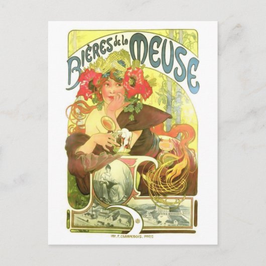 Carte Postale Bières de la Meuse, Alphonse Mucha (Devant)