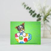 Carte Postale Biewer Yorkie Polka Dot Cup Vert (Debout devant)