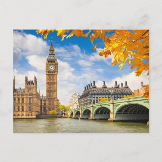 Carte Postale Big Ben Avec Feuilles D'Automne, Londres (Devant)