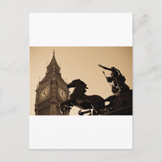 Carte Postale Big Ben et statue de Boudicca tons sépia (Devant)