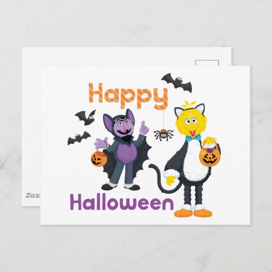 Carte Postale Big Bird et le Comte | Joyeux Halloween (Devant / Derrière)