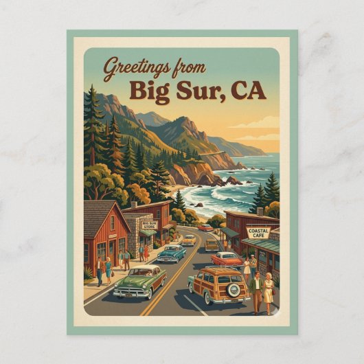 Carte Postale Big Sur CA Salutations Route Côtière Rétro (Devant)