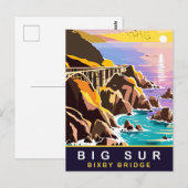 Carte Postale Big Sur, coucher de soleil sur le pont Bixby, Voya (Devant / Derrière)