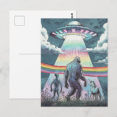 Carte Postale Bigfoot, Alien et Unicorne avec un ovni (Devant / Derrière)