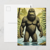 Carte Postale Bigfoot debout dans le dessin sur l'eau (Devant / Derrière)