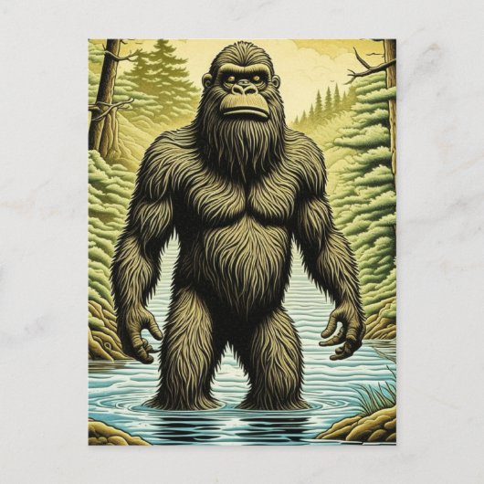 Carte Postale Bigfoot debout dans le dessin sur l'eau (Devant)