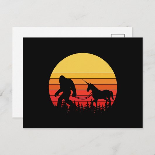 Carte Postale Bigfoot et Unicorne dans une conception rétro (Devant / Derrière)
