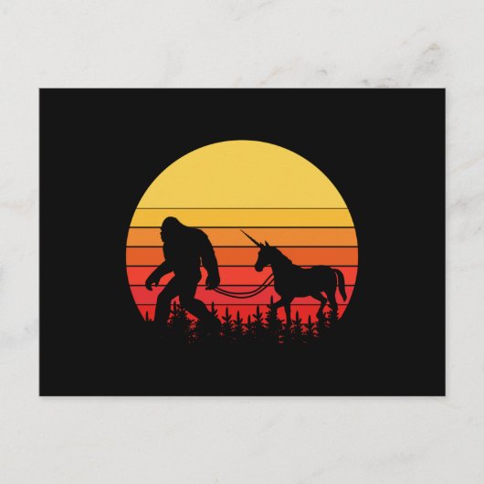 Carte Postale Bigfoot et Unicorne dans une conception rétro (Devant)