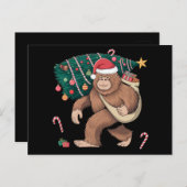 Carte Postale Bigfoot Noël Arbre Lumières Noël Sasquatatch Amour (Devant / Derrière)
