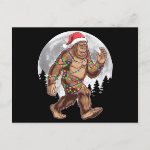 Carte Postale Bigfoot Père Noël Christmas Tree Lights Xmas Sasqu