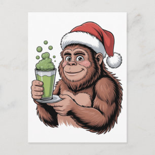 Carte Postale Bigfoot Santa Drôle Sasquatch Tenant Matcha Xmas
