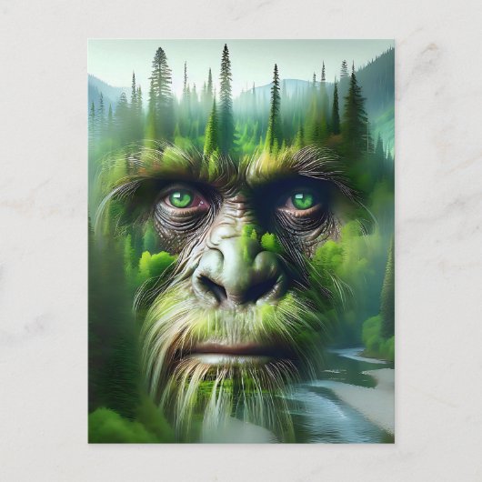Carte Postale Bigfoot Sasquatch Double exposition avec forêt (Devant)