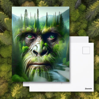 Carte Postale Bigfoot Sasquatch Double exposition avec forêt