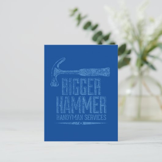 Carte Postale Bigger Hammer Handyman Services Blue BG Vertical (Debout devant)