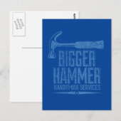 Carte Postale Bigger Hammer Handyman Services Blue BG Vertical (Devant / Derrière)