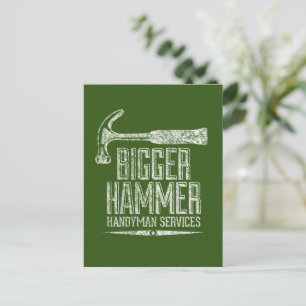 Carte Postale Bigger Hammer Handyman Services Vert Blanc Vert