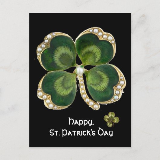 Carte Postale Bijou Shamrock Gold Saint Patrick avec perles (Devant)
