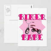 Carte Postale Biker Babe /rose (Devant / Derrière)