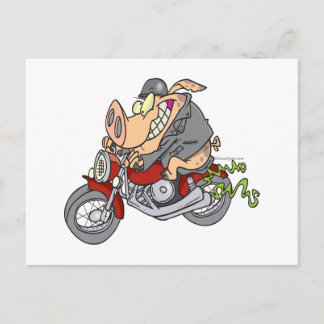 Carte Postale biker hog cochon moto dessin animé moto