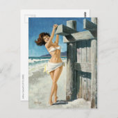 Carte Postale Bikini blanc à la plage (Devant / Derrière)