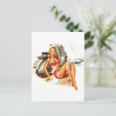 Carte Postale Bikini fille avec scooter vintage pin (Debout devant)