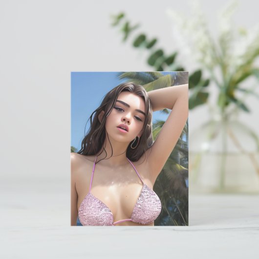 Carte postale Bikini rose (Debout devant)