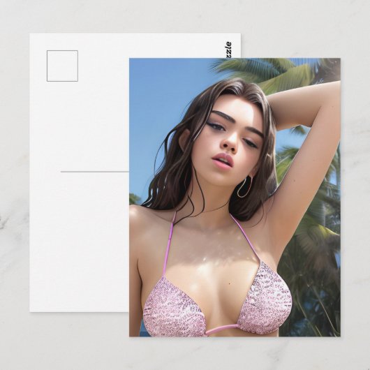 Carte postale Bikini rose (Devant / Derrière)