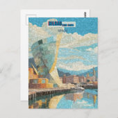 Carte Postale Bilbao Espagne Art Print, Bilbao Art Illustrat (Devant / Derrière)