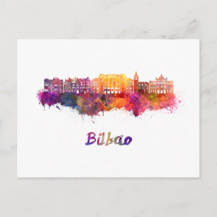 Carte Postale Bilbao skyline in watercolor
