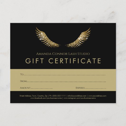 Carte Postale Billet cadeau Eyelash Gold Wings Black (Devant)