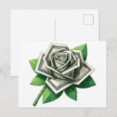 Carte Postale billet de cent dollars origami art rose (Devant / Derrière)