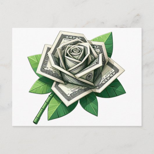 Carte Postale billet de cent dollars origami art rose (Devant)