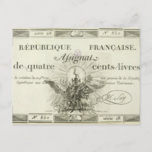 Carte Postale Billet de quatre cent livres, 21 septembre 1792