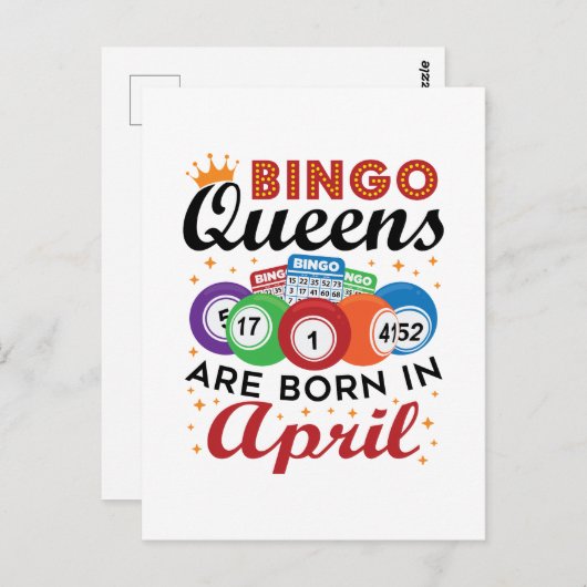 Carte Postale Bingo Queens sont nés en avril (Devant / Derrière)