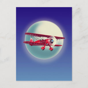 Carte Postale Biplan rouge vintage