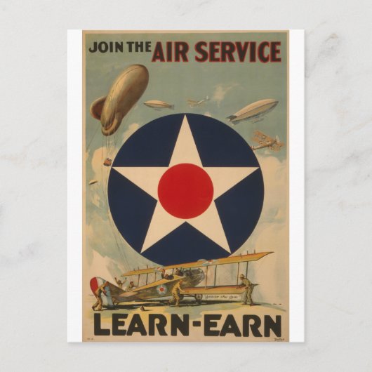 Carte Postale Biplane Blimp Airship Avion Art Vintage (Devant)