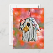 Carte Postale Birdhouse Et Wren (Devant / Derrière)