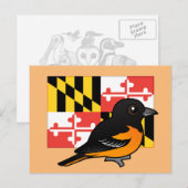 Carte Postale Birdorable d'Etat du Maryland : Baltimore Oriole (Devant / Derrière)