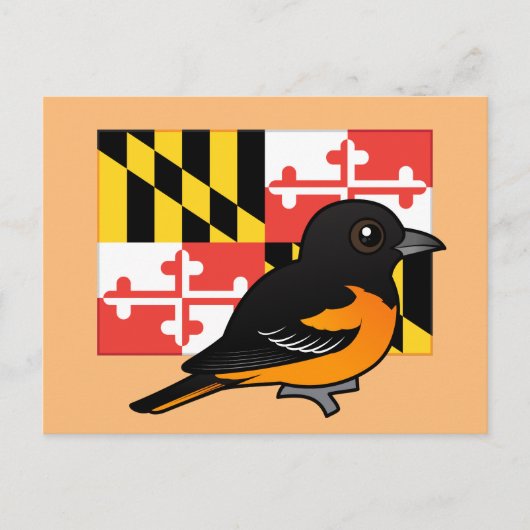 Carte Postale Birdorable d'Etat du Maryland : Baltimore Oriole (Devant)