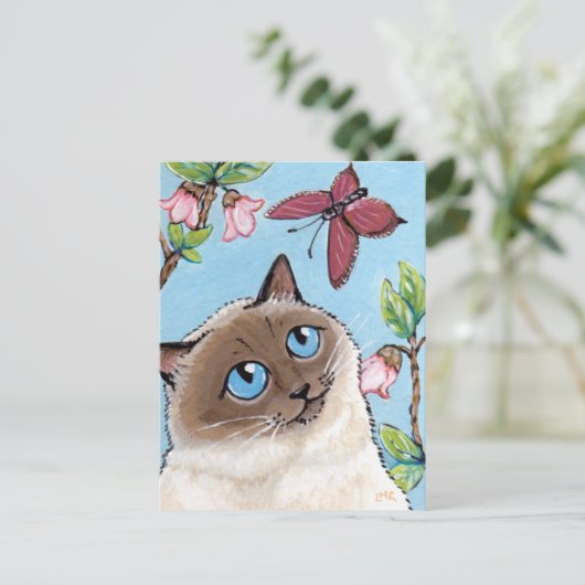 Carte postale Birman Cat et Papillon (Debout devant)