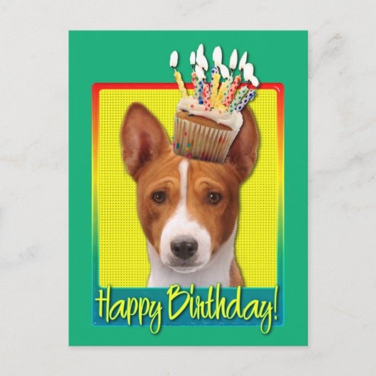 Carte Postale Birthday Cupcake - Basenji (Devant)