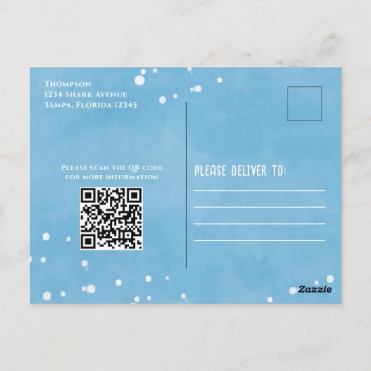Carte Postale Birthday Fun Whimsical Sharks Ocean QR Code (Dos)