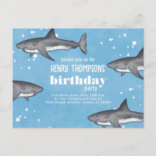 Carte Postale Birthday Fun Whimsical Sharks Ocean QR Code (Devant)