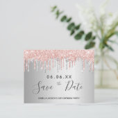 Carte Postale Birthday silver rose gold glitter save the date (Debout devant)
