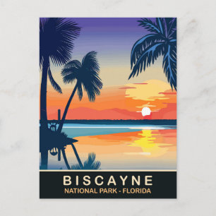 Carte Postale Biscayne, Coucher de soleil en été en Floride, Voy