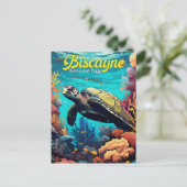 Carte Postale Biscayne National Park Turtle Illustration Retro (Debout devant)