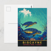 Carte Postale Biscayne, Tortues sous l'eau, Floraida, Voyage (Devant / Derrière)
