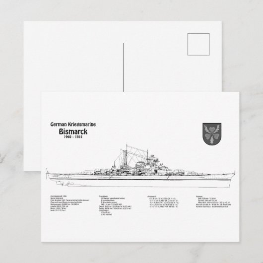 Carte Postale Bismarck - Plan du plan de bataille BD (Devant / Derrière)