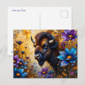 Carte Postale Bison américain dans un portrait de fleur texturée (Devant / Derrière)