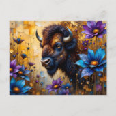 Carte Postale Bison américain dans un portrait de fleur texturée (Devant)